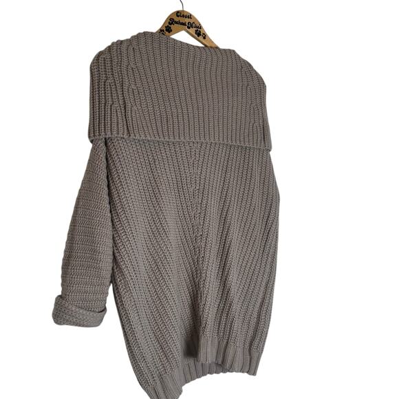 UMGEEUSA Tan Cowl Neck Tunic Sweater  Size Large, Oversized Cable Knit Wool - Picture 3 of 9